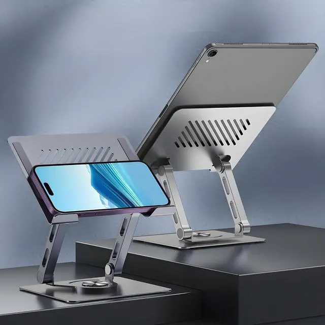 Alt view image 2 of 5 - 360° Rotating Tablet Stand - Adjustable iPad Tablet Holder for Desk, Foldable iPad Swivel Stand for Home & Office (Slate Gray)