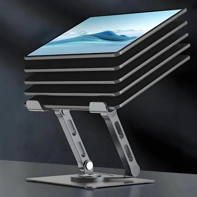 Alt view image 3 of 5 - 360° Rotating Tablet Stand - Adjustable iPad Tablet Holder for Desk, Foldable iPad Swivel Stand for Home & Office (Slate Gray)