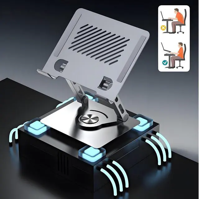 Alt view image 4 of 5 - 360° Rotating Tablet Stand - Adjustable iPad Tablet Holder for Desk, Foldable iPad Swivel Stand for Home & Office (Slate Gray)