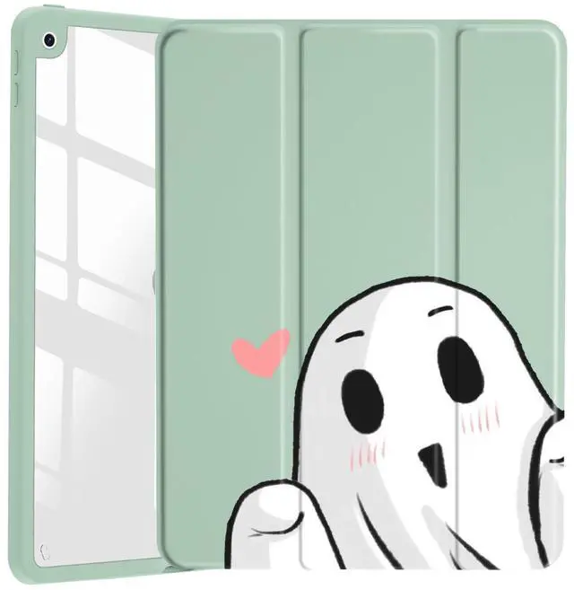 Main image of JOYLAND Cute Funny Ghost Pattern Case for iPad (A16) 11th Gen 2025 11-inch/10th Gen 2022 10.9 inch, Clear Acrylic Hard Back Case with Pencil Holder Trifold Stand Tablet Cover for Women