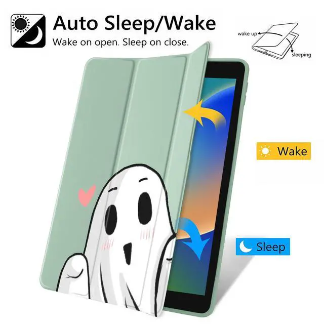 Alt view image 3 of 5 - JOYLAND Cute Funny Ghost Pattern Case for iPad (A16) 11th Gen 2025 11-inch/10th Gen 2022 10.9 inch, Clear Acrylic Hard Back Case with Pencil Holder Trifold Stand Tablet Cover for Women