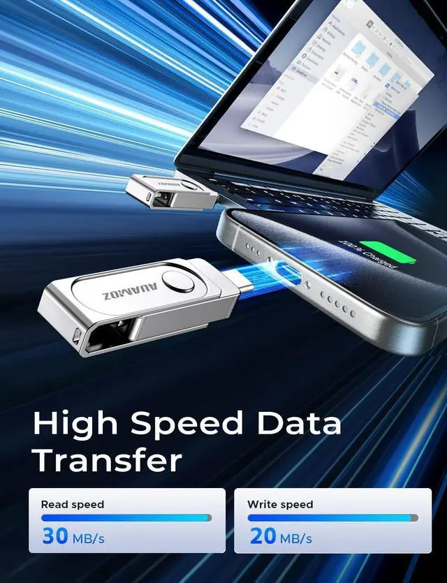 Alt view image 3 of 5 - AUAMOZ 512GB Flash Drive Intended for iPhone, Memory Stick Storage Files Photos Videos Backup, Compatible with iPhone iPad Android PC, Plug and Play, No Application Required (Metal Silver)