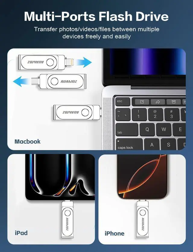 Alt view image 2 of 5 - AUAMOZ 512GB Flash Drive Intended for iPhone, Memory Stick Storage Files Photos Videos Backup, Compatible with iPhone iPad Android PC, Plug and Play, No Application Required (Metal Silver)