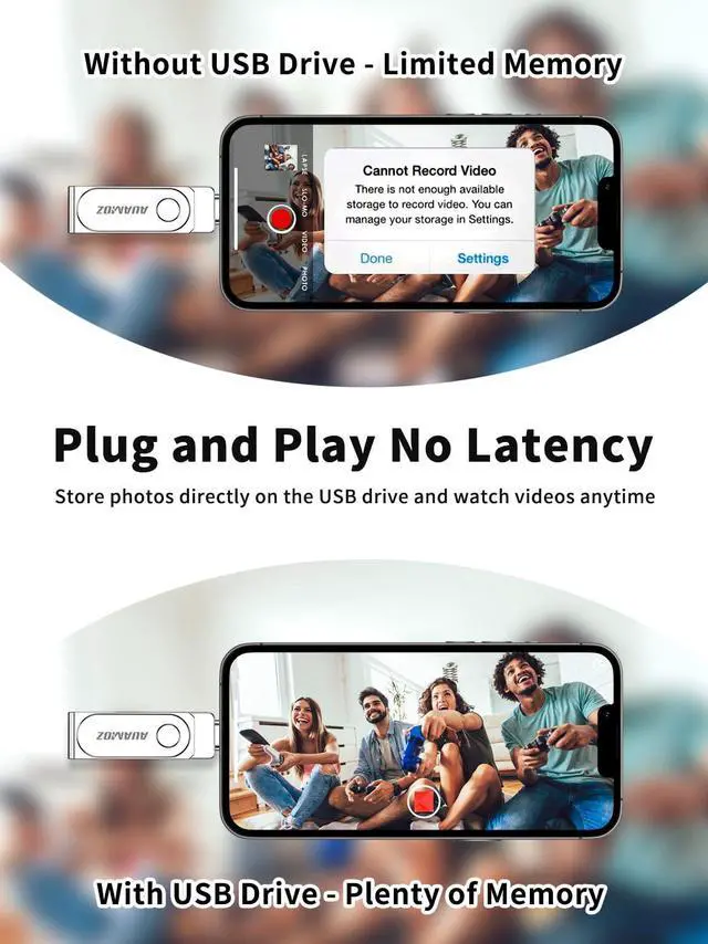 Alt view image 4 of 5 - AUAMOZ 512GB Flash Drive Intended for iPhone, Memory Stick Storage Files Photos Videos Backup, Compatible with iPhone iPad Android PC, Plug and Play, No Application Required (Metal Silver)