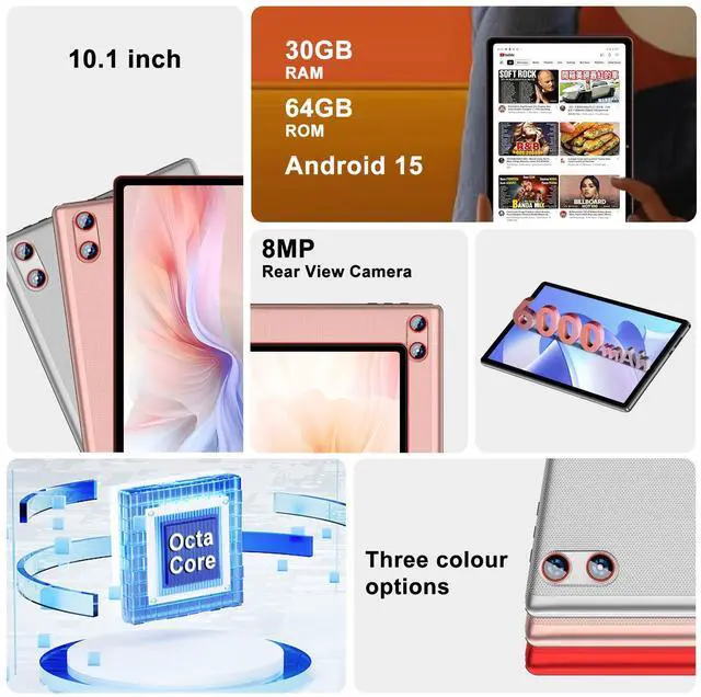 Alt view image 3 of 5 - UJJ 2025 Android 15 Tablet 10 Inch Tablets with Keyboard, 30GB+64GB+1TB Expand, Octa-Core Tablets with 6000mAh Battery, HD IPS Display, 5G WiFi, Split Screen, Widevine L1 - Rose Gold