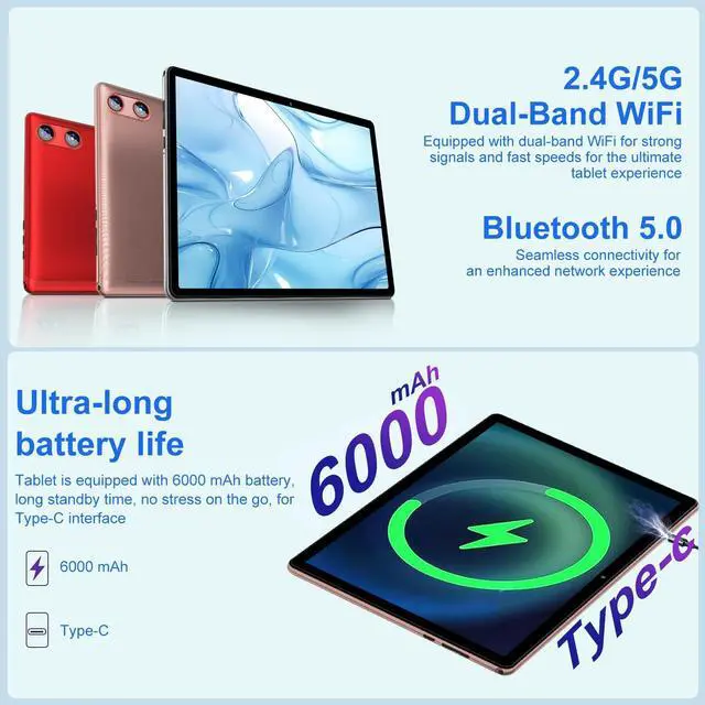 Alt view image 4 of 5 - UJJ 2025 Android 15 Tablet 10 Inch Tablets with Keyboard, 30GB+64GB+1TB Expand, Octa-Core Tablets with 6000mAh Battery, HD IPS Display, 5G WiFi, Split Screen, Widevine L1 - Rose Gold