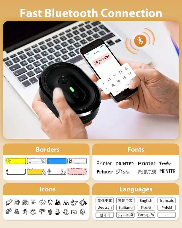 Alt view image 2 of 5 - NDYIN Label Maker Machine with Tape, N12 Portable Bluetooth Label Printer, Wireless Mini Label Makers Thermal Sticker with Multiple Templates for Home, Kitchen, School, Office Organization, Black