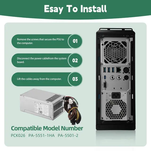 Alt view image 2 of 5 - WISLOK PCK026 L75200-004 550W Power Supply Compatible with HP Prodesk 280 282 285 288 400 480 600 800 Pro G3 G4 PA-5551-1HA PA-5501-2 L75200-001