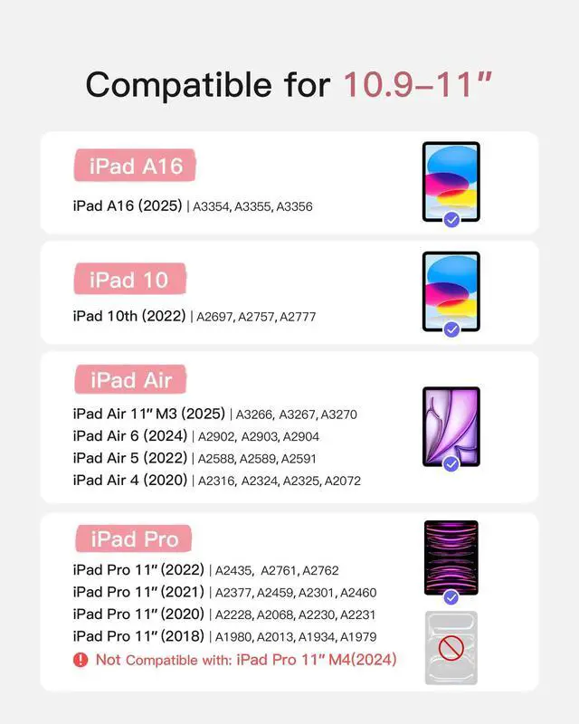 Alt view image 3 of 5 - Inateck for iPad 11th/10th Gen Case with Keyboard,for iPad 10th(10.9")/11th Gen(2025 A16),Air 11" M3/M2,Air 6/5/4th,Pro 11 4/3/2/1th,Ultralight Detachable Keyboard with Touchpad, AceTouch Pink