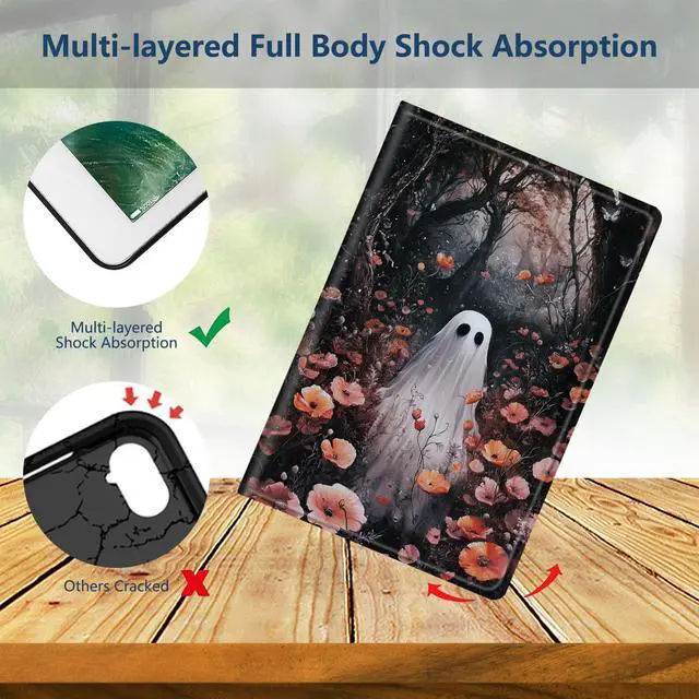 Alt view image 5 of 5 - DHYYDSQZ Case for All-New Amazon Kindle Fire HD 10 & 10 Plus Tablet (13th/11th Generation, 2023/2021 Release) 10.1" PU Leather Slim Adjustable Stand Smart Cover with Auto Sleep/Wake, Forest Ghosts