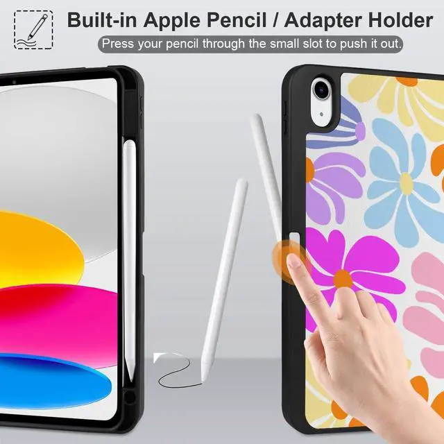 Alt view image 4 of 5 - DONGKE Case for iPad 11th Generation 11 Inch 2025 (A16 Chip) & iPad 10th Generation 10.9 Inch 2022 with Pencil Holder-[Auto Wake/Sleep], Trifold Stand Soft TPU Protective Cover, Retro Flowers