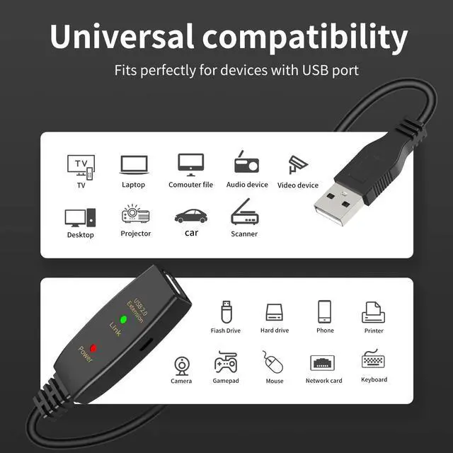Alt view image 2 of 5 - LDKCOK 30FT Active USB Extension Cable 2.0 Male to Female with A Extension chipset Signal Booster - Active Extension/Repeate