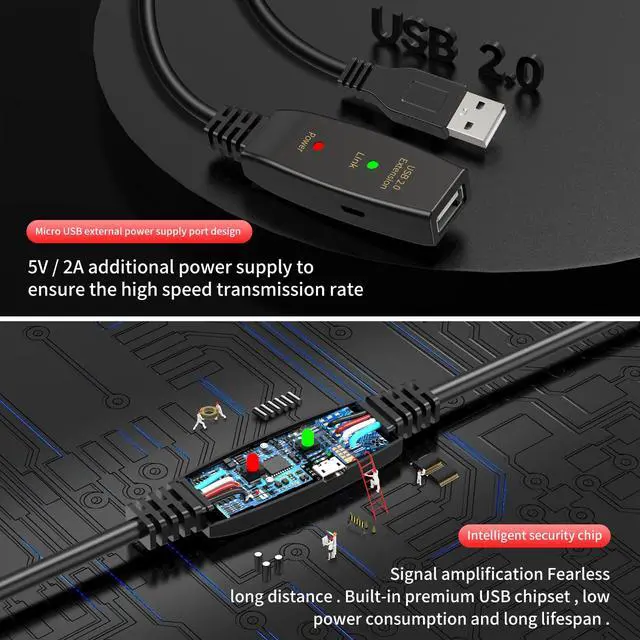 Alt view image 3 of 5 - LDKCOK 30FT Active USB Extension Cable 2.0 Male to Female with A Extension chipset Signal Booster - Active Extension/Repeate