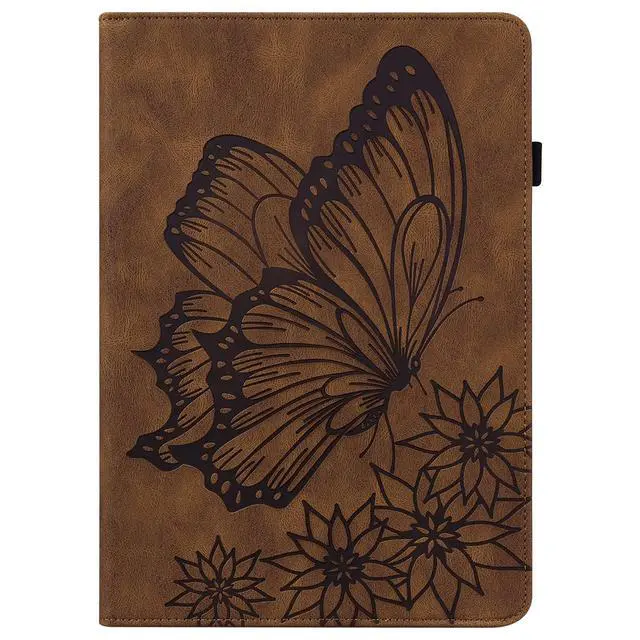 Alt view image 3 of 5 - UUcovers for Amazon 10.1" Kindle Fire HD 10 Case (Only Compatible with 11th Generation, 2021) & Fire HD 10 Plus with Pencil Holder/Card Pocket/Folio Stand/PU Leather Cover, Brown Butterfly Flower