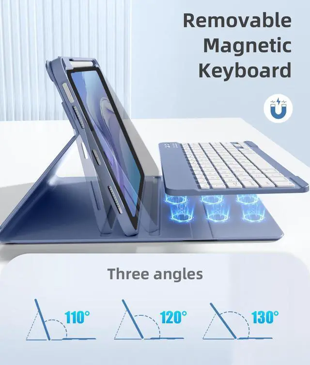 Alt view image 3 of 5 - Akkerds for iPad A16 Case with Keyboard - 7 Colors Backlit Keyboard for iPad 10th Generation/iPad Air 11 Inch - Wireless Folio Cover for iPad Air 10.9 Inch/iPad Pro 11 Inch 2022/2021/2020 (Blue)