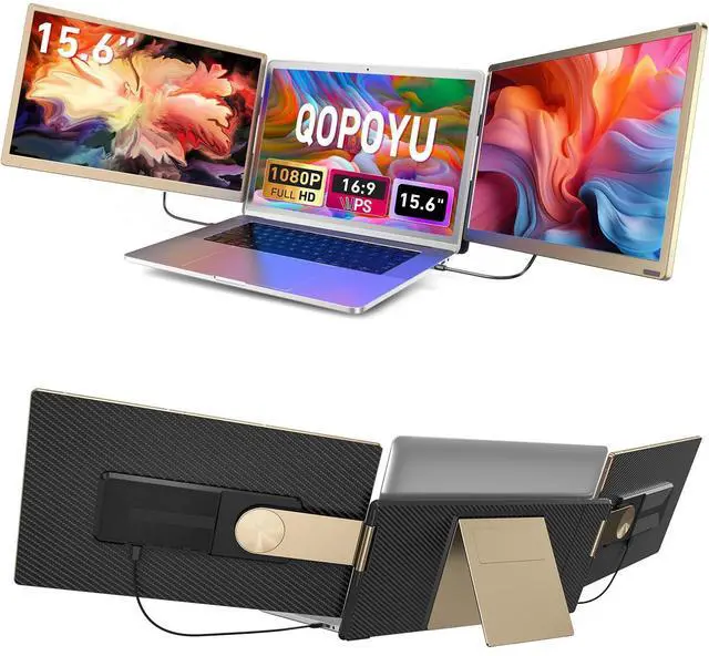 Main image of QOPOYU Laptop Screen Extender, 15.6" FHD 1080P Triple Portable Monitor Ultra-Slim Laptop Monitor Extender for 13"-17.3" with Speakers, HDMI/USB-C Plug-Play Extended Screen for MacOS Windows Android