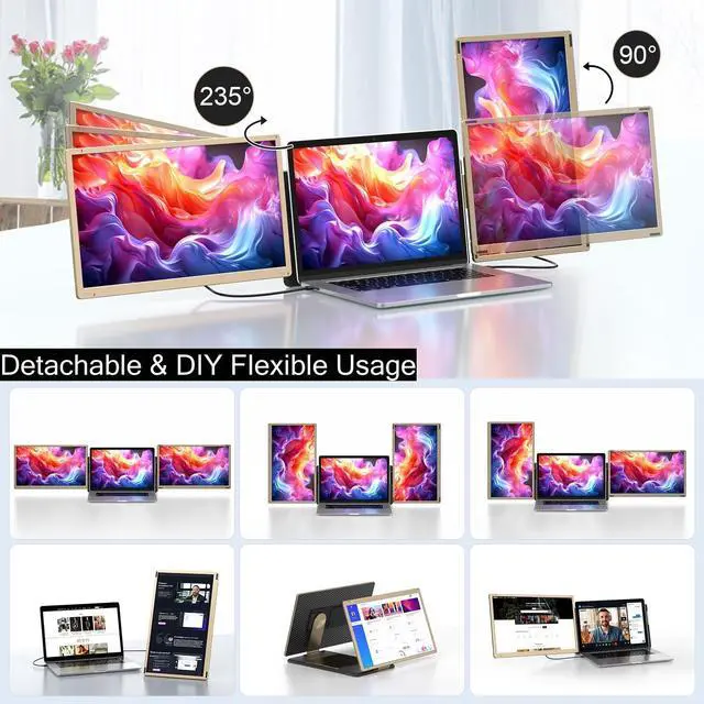 Alt view image 4 of 5 - QOPOYU Laptop Screen Extender, 15.6" FHD 1080P Triple Portable Monitor Ultra-Slim Laptop Monitor Extender for 13"-17.3" with Speakers, HDMI/USB-C Plug-Play Extended Screen for MacOS Windows Android