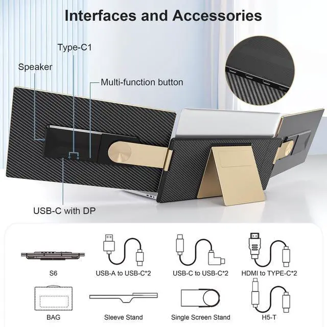 Alt view image 5 of 5 - QOPOYU Laptop Screen Extender, 15.6" FHD 1080P Triple Portable Monitor Ultra-Slim Laptop Monitor Extender for 13"-17.3" with Speakers, HDMI/USB-C Plug-Play Extended Screen for MacOS Windows Android
