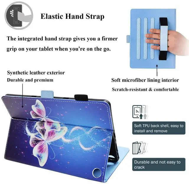 Alt view image 5 of 5 - UUcovers Case for Amazon Kindle Fire Max 11 Tablet (13th Generation, 2023 Release) 11" with Pencil Holder/Hand Wrist Strap Folio Stand Magnetic Smart PU Leather Cover [Auto Sleep Wake],Blue Butterfly