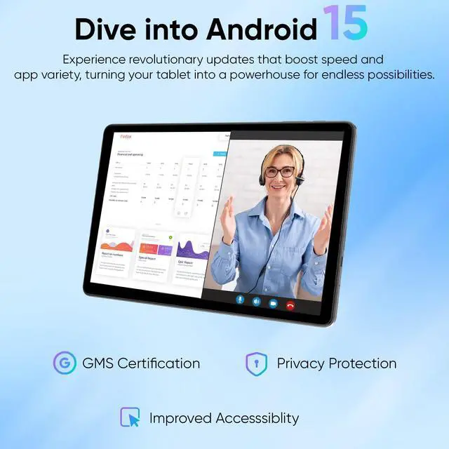 Alt view image 2 of 5 - 11 Inch Tablet with Keyboard, Android 15 Tablets, 12GB+128GB, 1TB Expand, 8000mAh Battery, 5MP+8MP Camera, Dual Band WiFi 6, IPS Touch Screen, Mouse/Stylus/Case/Charger Inside, Great Gift -Black Set