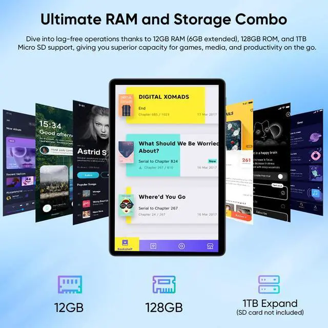Alt view image 5 of 5 - 11 Inch Tablet with Keyboard, Android 15 Tablets, 12GB+128GB, 1TB Expand, 8000mAh Battery, 5MP+8MP Camera, Dual Band WiFi 6, IPS Touch Screen, Mouse/Stylus/Case/Charger Inside, Great Gift -Black Set
