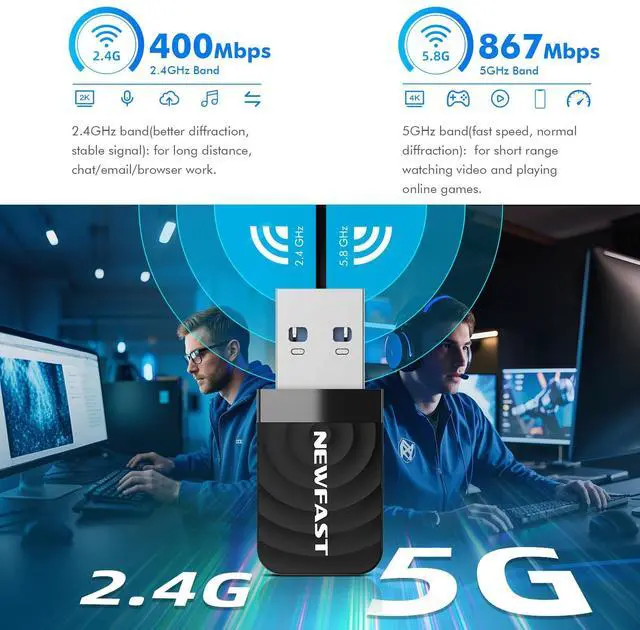 Alt view image 2 of 5 - NEWFAST AC1300 Nano USB WiFi Adapter (U323), 2.4G/5G Dual Band WiFi Adapter for Desktop PC, MU-MIMO WiFi Dongle, USB 3.0, Supports Windows 11/10/8.1/8/7/XP, Mac OS 10.9-10.15