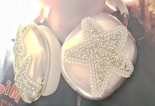 Alt view image 3 of 5 - Bling Case Cover for AirPods Max Glittering Rhinestones Pearls Stars, Clear Sparkling Cute Soft Cases for Women Accessories Protective Cover for Apple AirPods Max Handmade (White Stars)