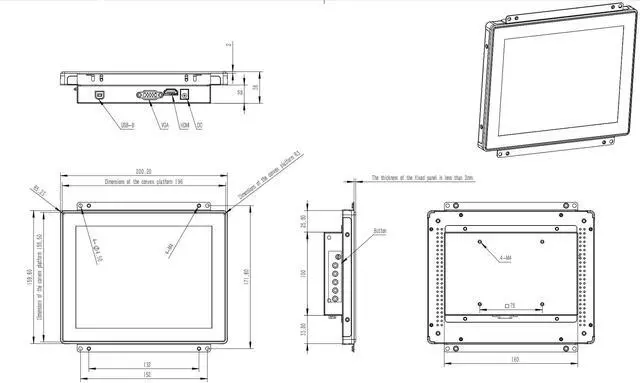 Alt view image 4 of 5 - RIUIIN 8 Inch Open Frame Capacitive Touchscreen Monitor, 1024x768 Resolution 4:3 Aspect Ratio Waterproof IP65,VESA+Panel Mount, for Kiosk, Automation, POSVendingHMI and Digital Signage 7x24h Work