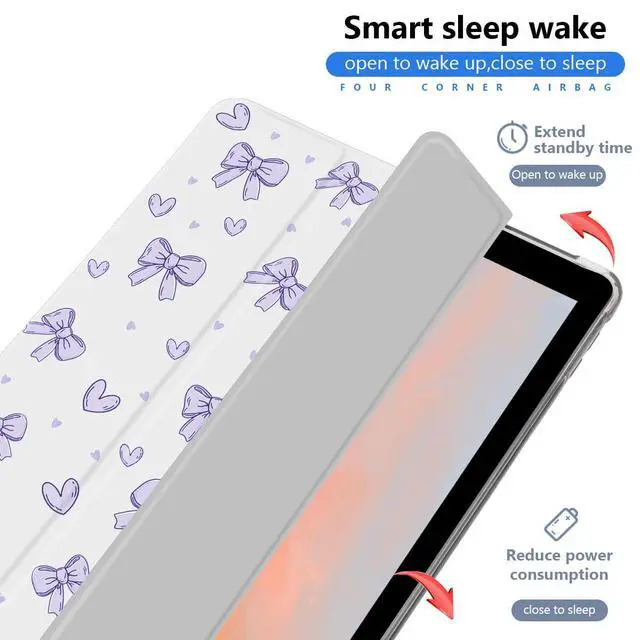 Alt view image 3 of 5 - JOYLAND Cute Purple Bowknot Case for iPad 9th/7th/8th Generation (2021/2020/2019) 10.2 Inch with Pencil Holder Aesthetic Bow Girly White Cover Auto Wake/Sleep Foldable Shockproof Case