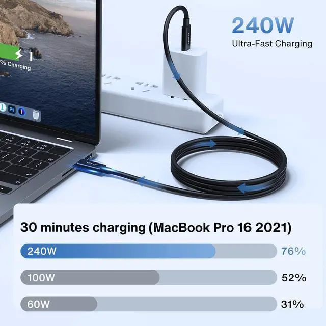 Alt view image 4 of 5 - IVANKY Thunderbolt 4 Cable 2.3ft, Intel Thunderbolt Certified, Support 240W Charging/40Gbps/8K Display, USB-C to USB-C, High Speed Thunderbolt Cable 4/3 for iPhone 16/15, MacBook, iPad and More-2.3FT