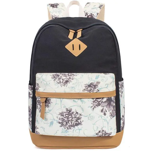 Alt view image 3 of 5 - Leaper Girls Cute Backpack for School Laptop Backpack Canvas Travel Backpack for Women Kids Backpack College Kawaii Bookbag School Bags Floral Black