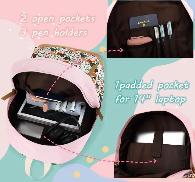 Alt view image 4 of 5 - Leaper Girls Cute Backpack for School Laptop Backpack Canvas Travel Backpack for Women Kids Backpack College Kawaii Bookbag School Bags Floral Black