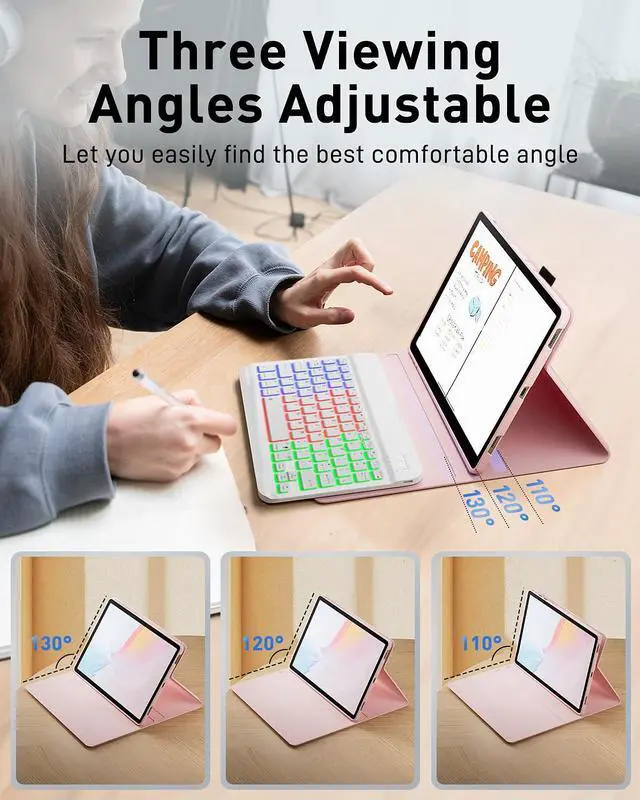 Alt view image 5 of 5 - SAMTUNK Case Keyboard for Google Pixel Tablet 11 inch 2023/2024 Cover - 7 Color Rainbow Change Backlit Detachable Magnetic Keyboard with Mouse - Pink