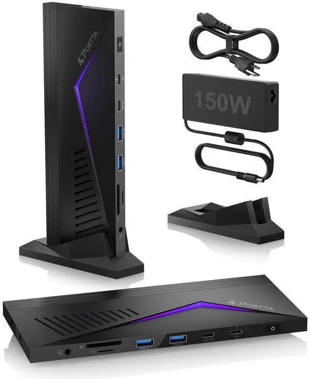 Main image of PORTTA 14 in 1 Displaylink Docking Station Triple Monitor 4K 60Hz with HDMI x3, USB x6, Ethernet, SD/TF, 100W PD, Audio/Mic, 150W Power Adapter, Compatible with MacOS/Windows SST/MST, Driver Required