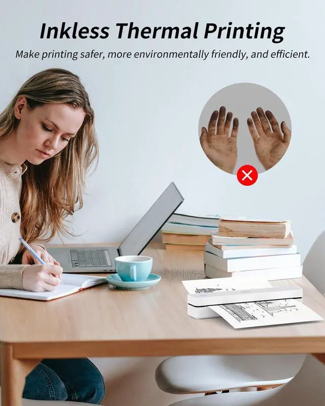 Alt view image 2 of 5 - iDPRT Portable Thermal Printer, MT610 Pro Wireless for Travel, 300DPI Bluetooth Inkless Printer Support 8.5" X 11" US Letter& A4&A5 Thermal Paper for Home, Compatible with iOS, Android, Laptop, White