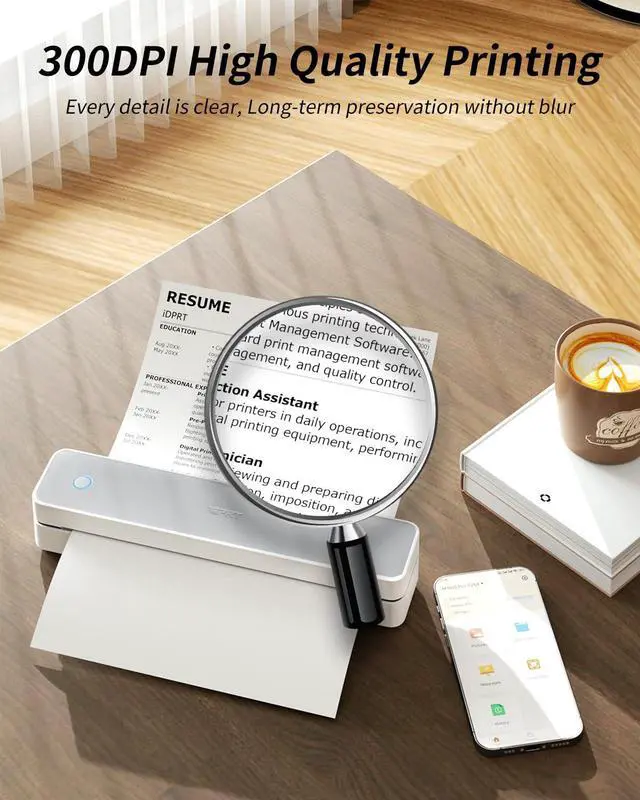 Alt view image 3 of 5 - iDPRT Portable Thermal Printer, MT610 Pro Wireless for Travel, 300DPI Bluetooth Inkless Printer Support 8.5" X 11" US Letter& A4&A5 Thermal Paper for Home, Compatible with iOS, Android, Laptop, White