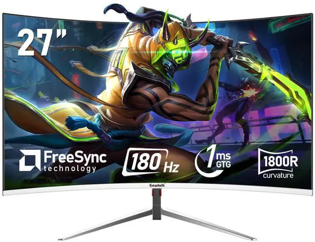 Main image of Gawfolk 27 Inch PC Computer Screen,1800R Curved Gaming 180Hz Monitors, FHD1080p 1ms Without Bezel, freesync, 98% sRGB,178 ° Angle View HDMI DisplayPort, Compatible with Wall-Mounted100*100MM-White