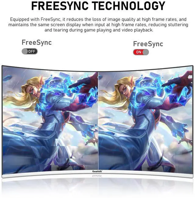 Alt view image 3 of 5 - Gawfolk 27 Inch PC Computer Screen,1800R Curved Gaming 180Hz Monitors, FHD1080p 1ms Without Bezel, freesync, 98% sRGB,178 ° Angle View HDMI DisplayPort, Compatible with Wall-Mounted100*100MM-White