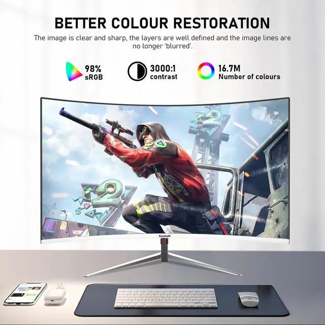 Alt view image 5 of 5 - Gawfolk 27 Inch PC Computer Screen,1800R Curved Gaming 180Hz Monitors, FHD1080p 1ms Without Bezel, freesync, 98% sRGB,178 ° Angle View HDMI DisplayPort, Compatible with Wall-Mounted100*100MM-White