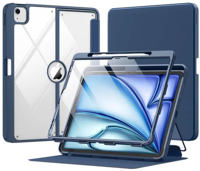 Main image of MoKo for iPad Air 13 Inch Case M3 2025 & M2 2024 with Pencil Holder, iPad Air 13 Case [Built-in Screen Protector] with Clear Back & Magnetic Multi Angle Stand Cover, Navy Blue