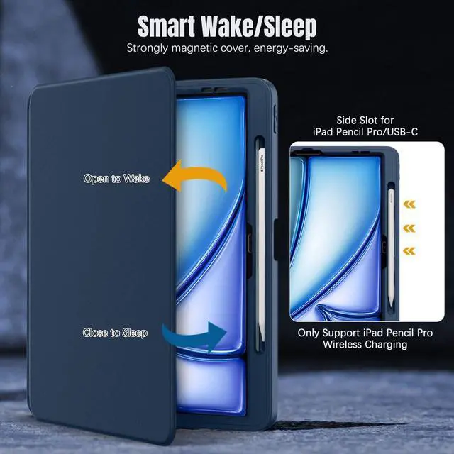 Alt view image 5 of 5 - MoKo for iPad Air 13 Inch Case M3 2025 & M2 2024 with Pencil Holder, iPad Air 13 Case [Built-in Screen Protector] with Clear Back & Magnetic Multi Angle Stand Cover, Navy Blue