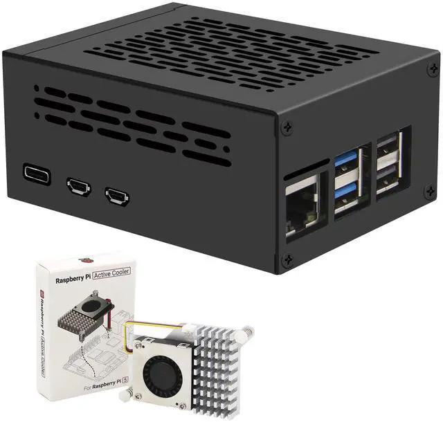 Main image of Geekworm P579 PCIe Metal Case with Official Pi 5 Active Cooler for Raspberry Pi 5 Support X1001/X1004/X1003/X1015/X1000/M901 Top PCIe to NVMe Adapter