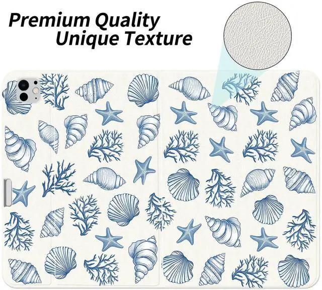 Alt view image 2 of 5 - AdorableWhimsy Ocean Seashell Case for iPad 9th/7th/8th Generation(2021/2020/2019, 10.2 Inch) with Pencil Holder Folio Girly White Leather Cover Multi-Angle Viewing Stand Case Auto Sleep/Wake