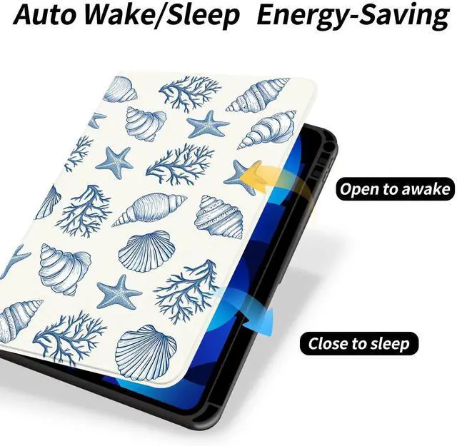Alt view image 4 of 5 - AdorableWhimsy Ocean Seashell Case for iPad 9th/7th/8th Generation(2021/2020/2019, 10.2 Inch) with Pencil Holder Folio Girly White Leather Cover Multi-Angle Viewing Stand Case Auto Sleep/Wake