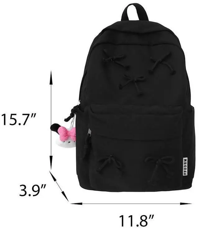 Alt view image 3 of 5 - KAOBIO 2025 Trendy Cute Bowknot Backpack for Women Laptop Daypack Y2k Preppy Aesthetic Backpack Kawaii Coquette Backpack (Black)