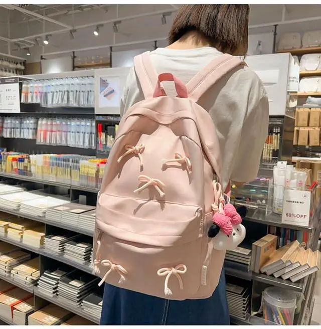 Alt view image 4 of 5 - KAOBIO 2025 Trendy Cute Bowknot Backpack for Women Laptop Daypack Y2k Preppy Aesthetic Backpack Kawaii Coquette Backpack (Black)