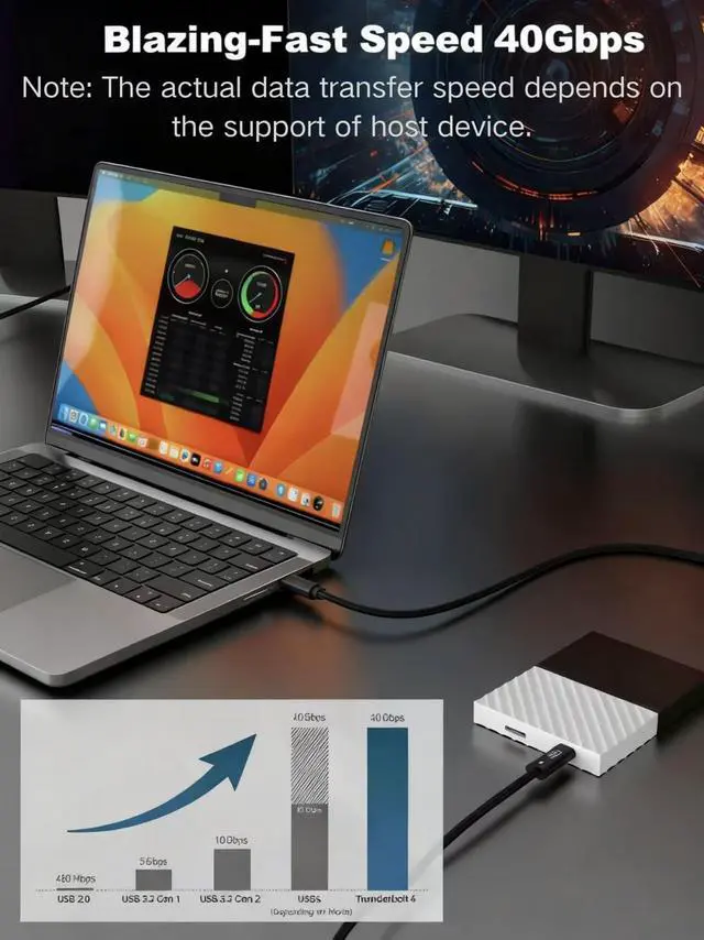 Alt view image 5 of 5 - DETBLINK The Upgraded 40 Gbps USB 4 Cable for Thunderbolt 4 Cable, 3.3FT USB-C to USB C Cable240W Fast Charging, 8K Video and 3.3ft Compatible with MacBook Pro/Air, iPad Pro, iPhone 16/17