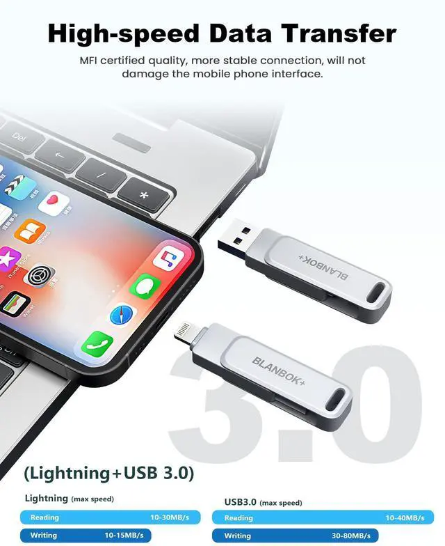 Alt view image 5 of 5 - MFi Certified 512GB Flash Drive for iPhone Photo Stick, USB Memory Stick High Speed iPhone Flash Drive, External Memory Storage USB Stick Thumb Drive for iPhone/iPad/Android/PC (Metallic Silver)