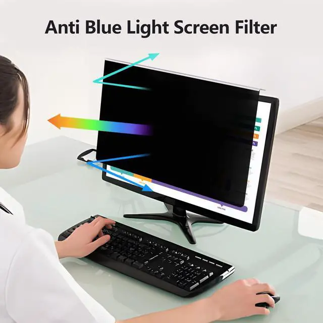 Alt view image 4 of 5 - Computer Privacy Screen Protector for 20, 20.2, 21.5, 21.6, 22 Inches - 16:9/16:10 Aspect Ratio Monitor Anti Blue Light Widescreen Filter Hanging Type Easy Installation Shield for Desktop Computer