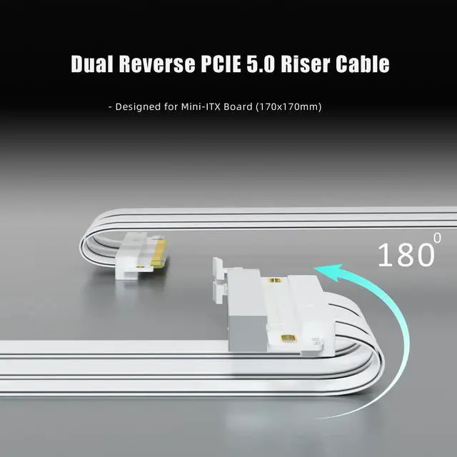 Alt view image 3 of 5 - GLOTRENDS Double Reverse PCIE 5.0 Riser Cable for Mini-ITX Motherboard (170x170mm) Installation, RTX5090(Ti) RX9070(XT) GPU Ready, Length 185mm, White Color